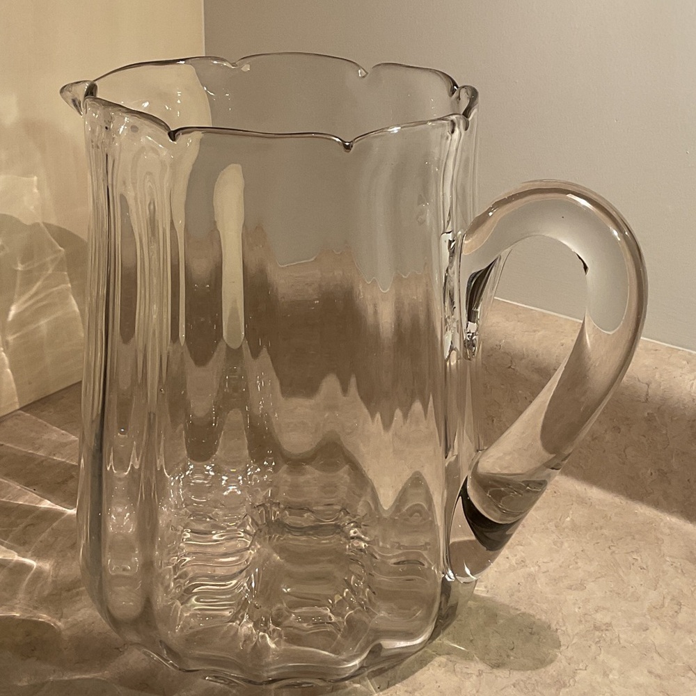 Vintage 9 inch Heavy Clear Glass Pitcher -